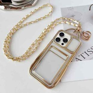 For iPhone 15 Pro Electroplated Clear Card Slot TPU Phone Case with Crossbody Chain(Gold)