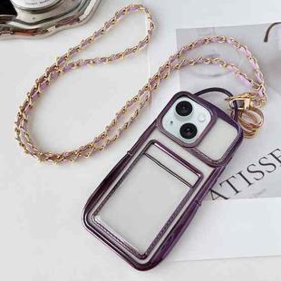 For iPhone 13 Electroplated Clear Card Slot TPU Phone Case with Crossbody Chain(Purple)