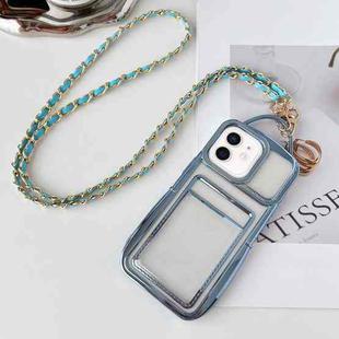 For iPhone 12 Electroplated Clear Card Slot TPU Phone Case with Crossbody Chain(Blue)