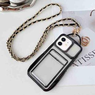 For iPhone 12 Electroplated Clear Card Slot TPU Phone Case with Crossbody Chain(Black)