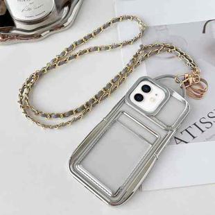 For iPhone 11 Electroplated Clear Card Slot TPU Phone Case with Crossbody Chain(Silver)