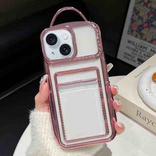 For iPhone 15 Plus Electroplated Clear Card Slot TPU Phone Case(Pink)