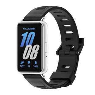 For Samsung Galaxy Fit 3 Mijobs Flat Hole Silicone Watch Band(Black+Silver)