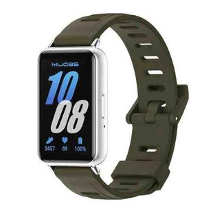 For Samsung Galaxy Fit 3 Mijobs Flat Hole Silicone Watch Band(Khaki Green+Silver)