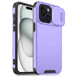 For iPhone 15 Sliding Camshield TPU + PC Phone Case(Purple)