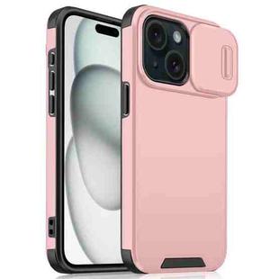 For iPhone 15 Sliding Camshield TPU + PC Phone Case(Pink)