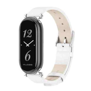 For Xiaomi Mi Band 8 Mijobs GT4 First Layer Cowhide Watch Band(White Silver)