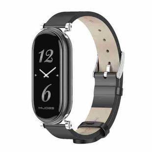 For Xiaomi Mi Band 8 Mijobs GT4 First Layer Cowhide Watch Band(Black Silver)