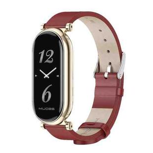 For Xiaomi Mi Band 8 Mijobs GT4 First Layer Cowhide Watch Band(Red Light Gold)
