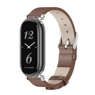 For Xiaomi Mi Band 8 Mijobs GT4 First Layer Cowhide Watch Band(Brown Silver)