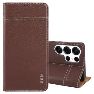 For Samsung Galaxy S25 Ultra 5G GEBEI Top-grain Horizontal Flip Leather Phone Case(Brown)