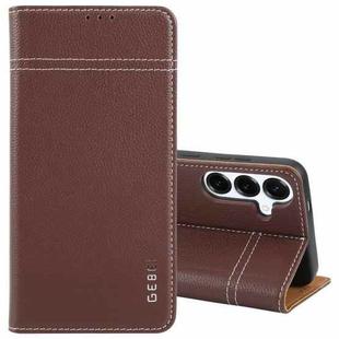 For Samsung Galaxy S25 5G GEBEI Top-grain Horizontal Flip Leather Phone Case(Brown)