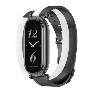 For Xiaomi Mi Band 8 Mijobs GT4 Dual-Loop Leather Watch Band(Black+White+Black)