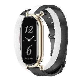 For Xiaomi Mi Band 8 / 9 / 9 NFC Mijobs GT4 Dual-Loop Leather Watch Band(Black+White+Light Gold)