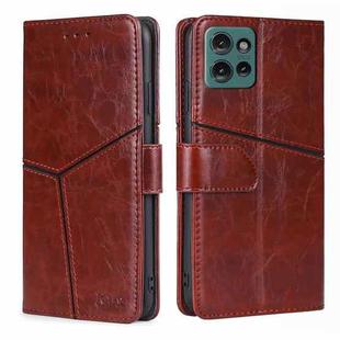 For Motorola Edge 50 5G Geometric Stitching Leather Phone Case(Dark Brown)