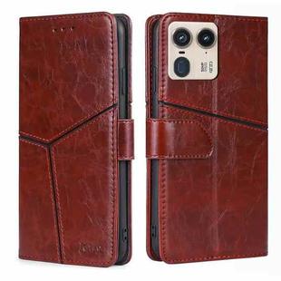 For Motorola Edge 50 Ultra Geometric Stitching Leather Phone Case(Dark Brown)