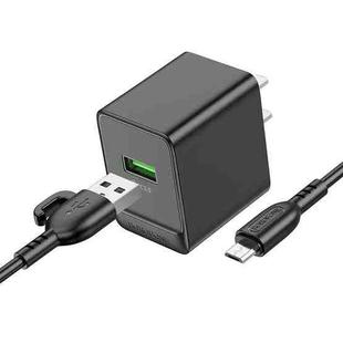 BOROFONE BAS12 Erudite 18W QC3.0 Single Port Charger with 1m USB to Micro USB Cable, US Plug(Black)