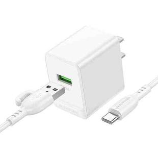 BOROFONE BAS12 Erudite 18W QC3.0 Single Port Charger with 1m USB to USB-C / Type-C Cable, US Plug(White)