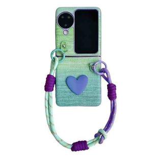 For OPPO Find N3 Flip Illusory Color Leather Texture PC Phone Case with Color Strap(Green)