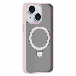 For iPhone 15 ZGA Magsafe Holder PC Hybrid TPU Phone Case(Pink)
