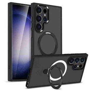 For Samsung Galaxy S23 Ultra MagSafe Holder Skin-feel PC Hybrid TPU Phone Case(Black)