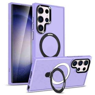 For Samsung Galaxy S23 Ultra MagSafe Holder Skin-feel PC Hybrid TPU Phone Case(Light Purple)