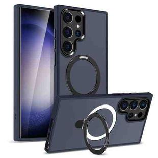 For Samsung Galaxy S23 Ultra MagSafe Holder Skin-feel PC Hybrid TPU Phone Case(Dark Blue)