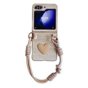 For Samsung Galaxy Z Flip5 Illusory Color Leather Texture PC Phone Case with Color Strap(Coffee)