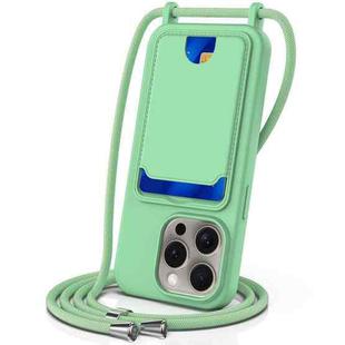 For iPhone 12 Pro Max Integrated Card Bag Solid Color Liquid Silicone Phone Case with Lanyard(Green)