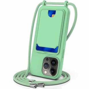 For iPhone 12 Pro Integrated Card Bag Solid Color Liquid Silicone Phone Case with Lanyard(Green)