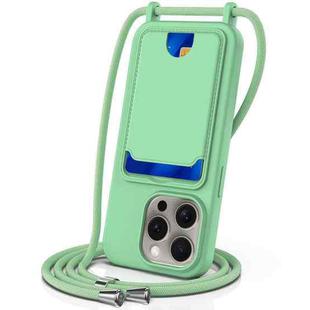 For iPhone 16 Pro Integrated Card Bag Solid Color Liquid Silicone Phone Case with Lanyard(Green)