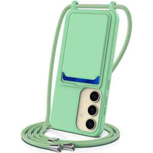 For Samsung Galaxy S24 5G Integrated Card Bag Solid Color Liquid Silicone Phone Case with Lanyard(Green)