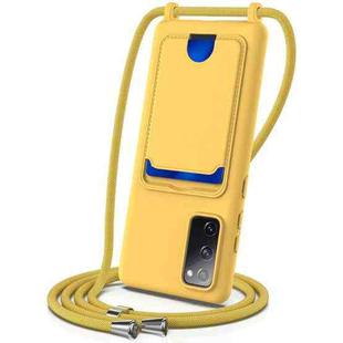 For Samsung Galaxy S20 FE Integrated Card Bag Solid Color Liquid Silicone Phone Case with Lanyard(Yellow)