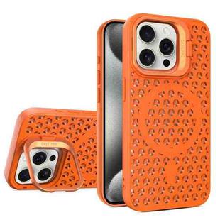 For iPhone 15 Pro Max Hollow Cooling Lens Holder MagSafe Magnetic TPU Phone Case(Orange)