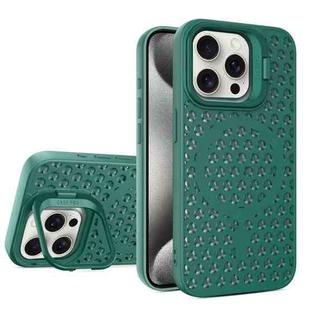 For iPhone 15 Pro Max Hollow Cooling Lens Holder MagSafe Magnetic TPU Phone Case(Green)