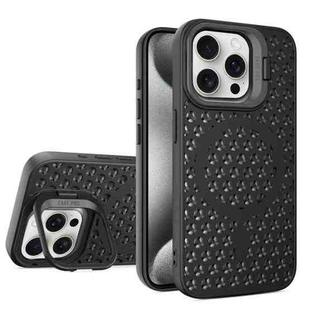 For iPhone 15 Pro Max Hollow Cooling Lens Holder MagSafe Magnetic TPU Phone Case(Black)