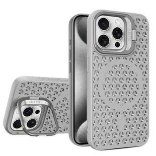 For iPhone 15 Pro Max Hollow Cooling Lens Holder MagSafe Magnetic TPU Phone Case(Grey)