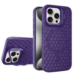 For iPhone 15 Pro Hollow Cooling Lens Holder MagSafe Magnetic TPU Phone Case(Purple)