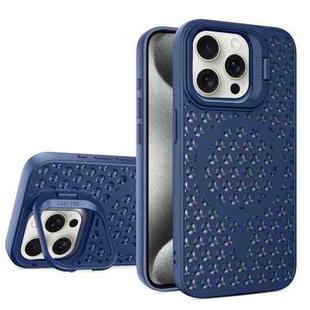 For iPhone 15 Pro Hollow Cooling Lens Holder MagSafe Magnetic TPU Phone Case(Blue)