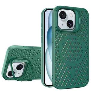 For iPhone 15 Plus Hollow Cooling Lens Holder MagSafe Magnetic TPU Phone Case(Green)