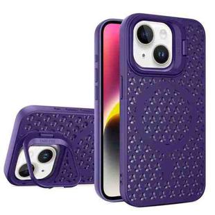 For iPhone 14 Plus Hollow Cooling Lens Holder MagSafe Magnetic TPU Phone Case(Purple)