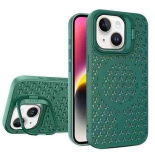 For iPhone 14 Hollow Cooling Lens Holder MagSafe Magnetic TPU Phone Case(Green)