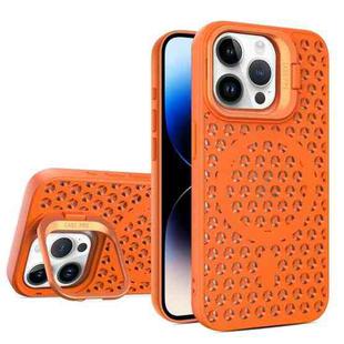 For iPhone 14 Pro Max Hollow Cooling Lens Holder MagSafe Magnetic TPU Phone Case(Orange)