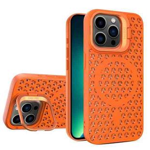 For iPhone 13 Pro Max Hollow Cooling Lens Holder MagSafe Magnetic TPU Phone Case(Orange)