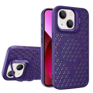 For iPhone 13 Hollow Cooling Lens Holder MagSafe Magnetic TPU Phone Case(Purple)