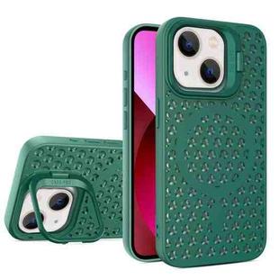 For iPhone 13 Hollow Cooling Lens Holder MagSafe Magnetic TPU Phone Case(Green)