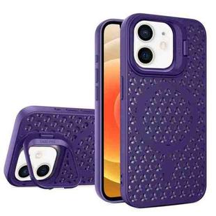For iPhone 12 Hollow Cooling Lens Holder MagSafe Magnetic TPU Phone Case(Purple)