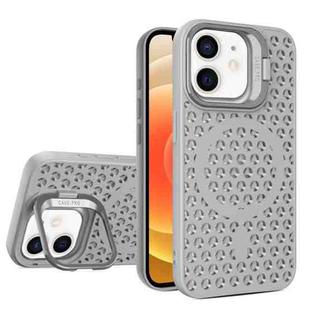 For iPhone 12 Hollow Cooling Lens Holder MagSafe Magnetic TPU Phone Case(Grey)