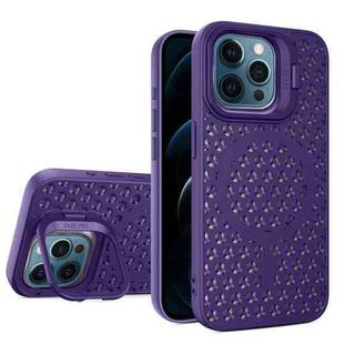 For iPhone 12 Pro Max Hollow Cooling Lens Holder MagSafe Magnetic TPU Phone Case(Purple)