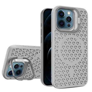 For iPhone 12 Pro Max Hollow Cooling Lens Holder MagSafe Magnetic TPU Phone Case(Grey)
